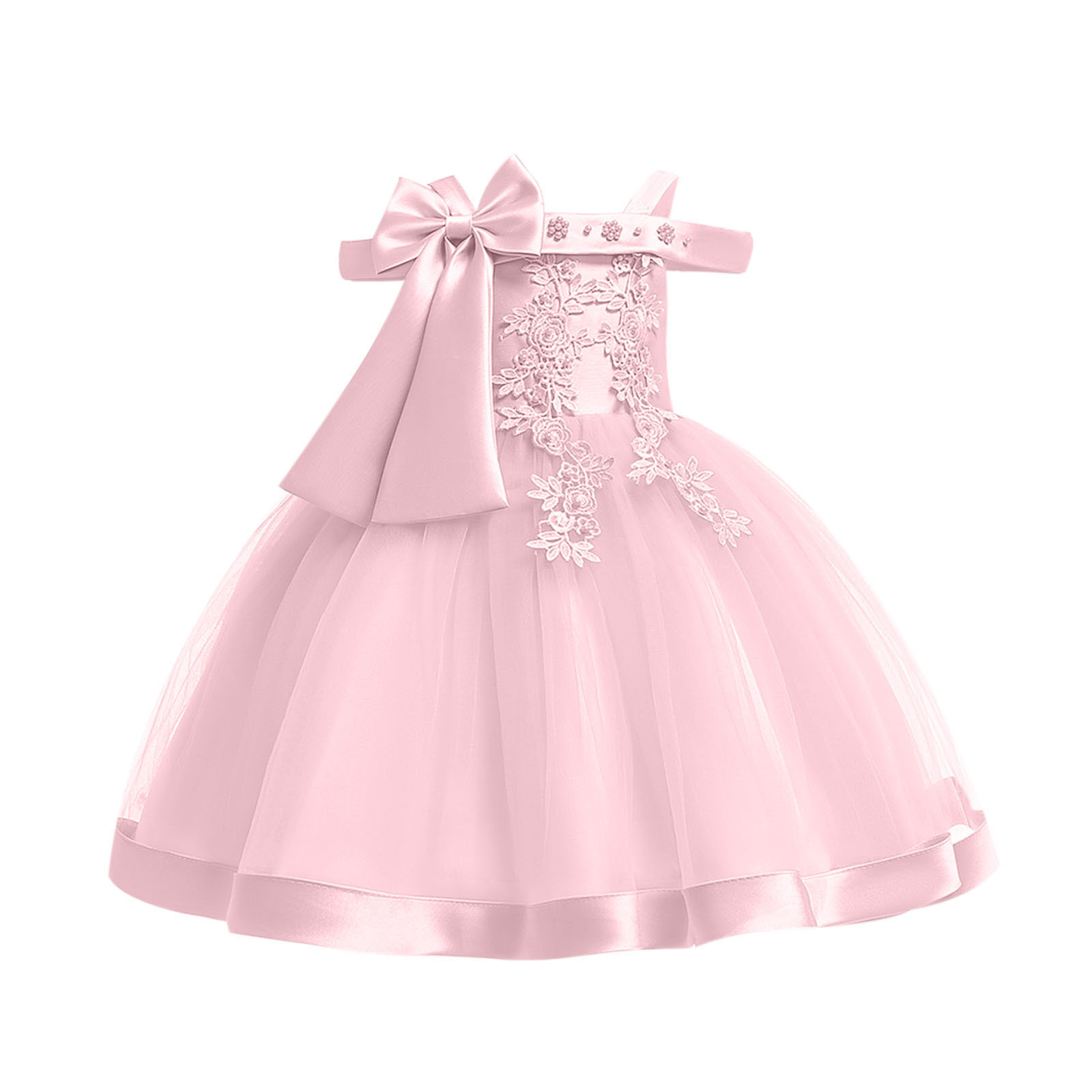 Taqqpue Toddler Girls Temperament Minimalistic Bowknot Embroidered Flower Net Yarn Birthday Party Gown Dresses Pageant Birthday Party Outfits Wedding Formal Dance Evening Maxi Gown Princess Dress